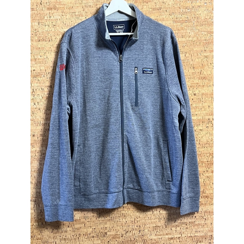 LL Bean Jacket Mens Extra Large heatherblue Sweater Fleece Slightly Fitted Mock